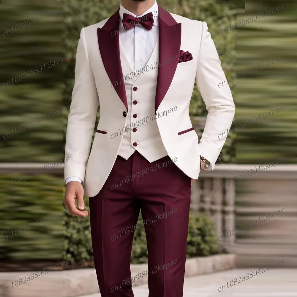 Men's Elegant Burgundy Formal Suit – Slim Fit Wedding & Event Blazer